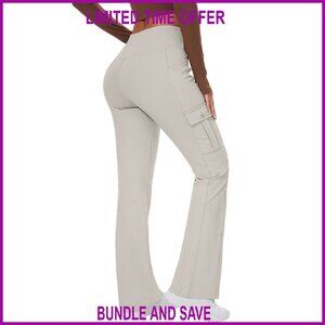 High Waisted Fleece Lined Yoga Leggings Bootcut 6 Pockets Workout Pants
